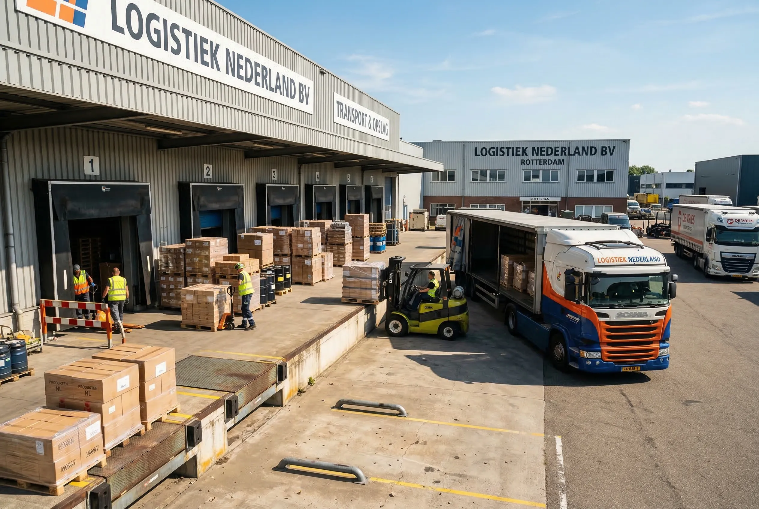 Laaddock met pallets en heftruck