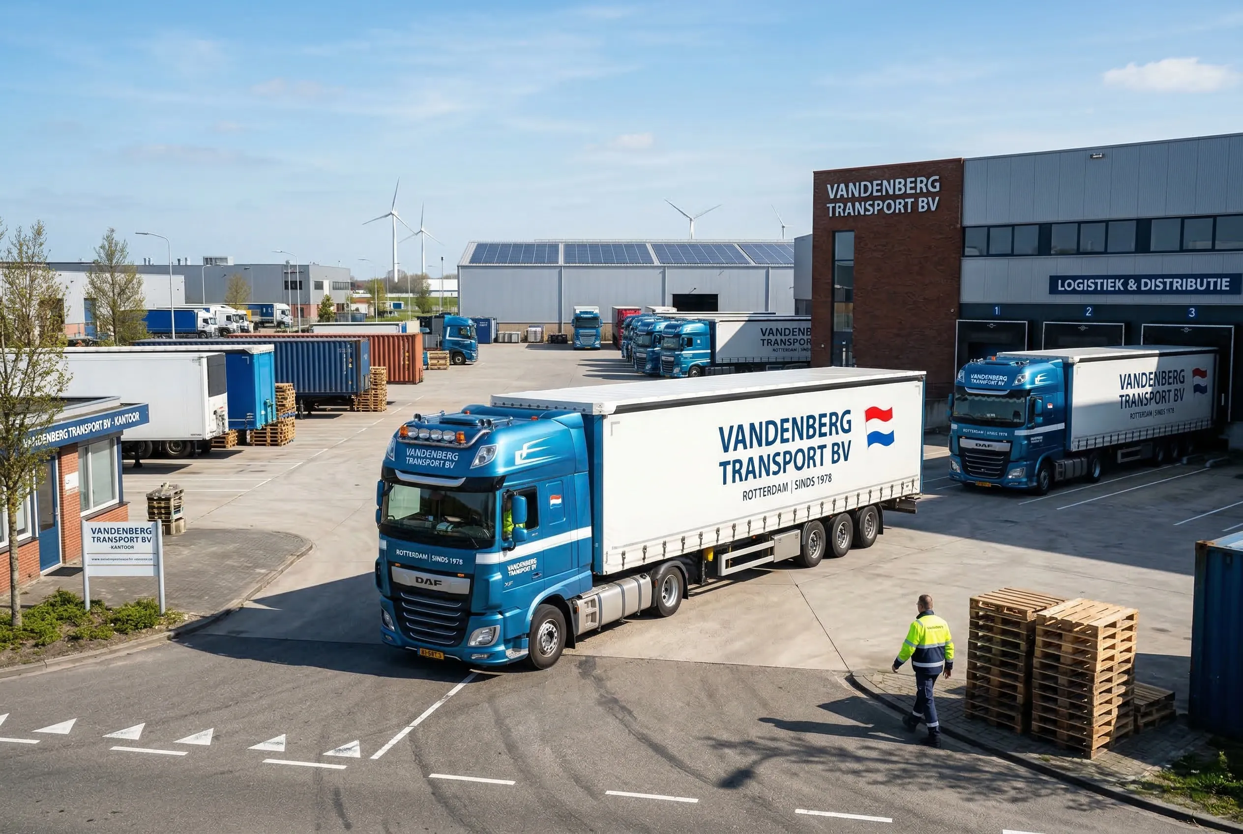 Transportbedrijf terrein met vrachtwagens